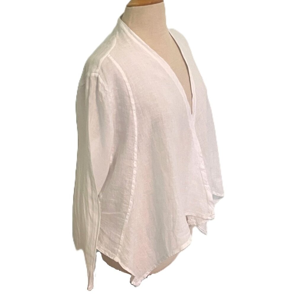 NWT Tempo Paris 100% Linen Jacket Open Front White Cardigan Long Sleeve Large - Picture 6 of 8